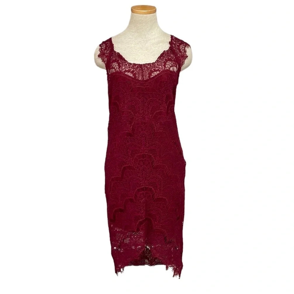 Intimately Free People Lace Midi Dress Sheath Sleeveless Maroon Red Size Medium